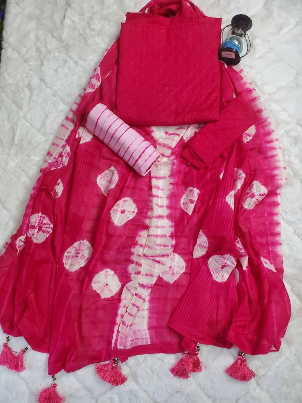 Premium Chickenkari Batik Unstitched 3-Piece Dress with 5-Haat Namazi Dupatta – Vibrant Magenta & White