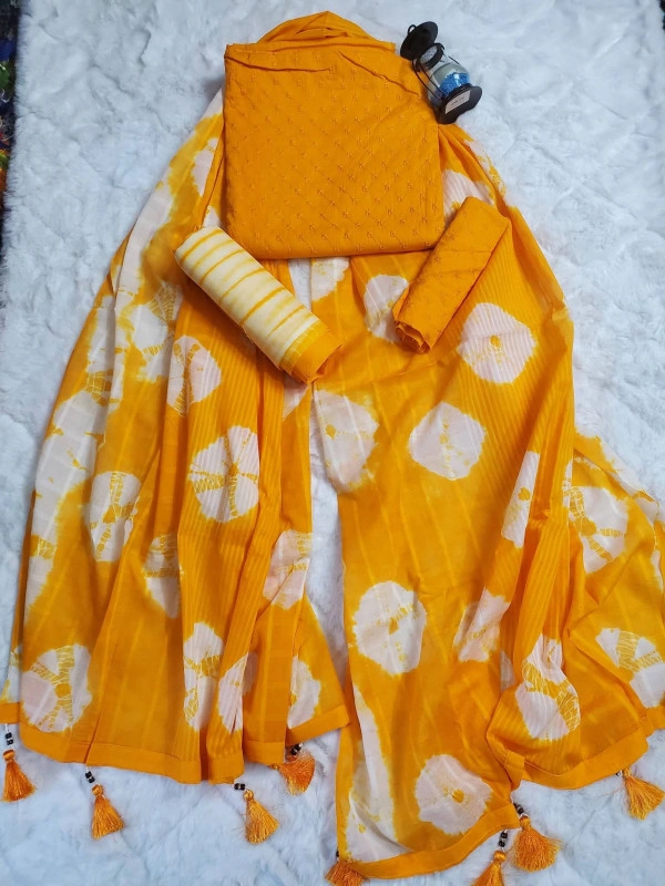 Premium Chickenkari Batik Unstitched 3-Piece Dress with 5-Haat Namazi Dupatta – Vibrant Yellow & White