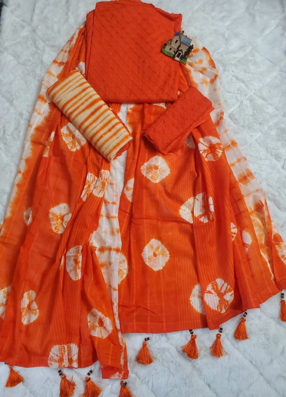 Premium Chickenkari Batik Unstitched 3-Piece Dress with 5-Haat Namazi Dupatta – Vibrant Orange & White