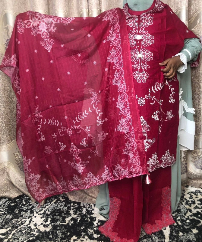 Vibrant Red Embroidered Ready-to-Wear Farshi Suit
