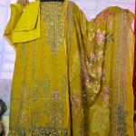 Al Huda Lahore Boutique Collection - Mustard Mirror Stone Handwork 3-Piece Suit
