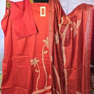 Ganga Premium Unstitched Cotton Salwar Kameez - Radiant Crimson Floral Edition