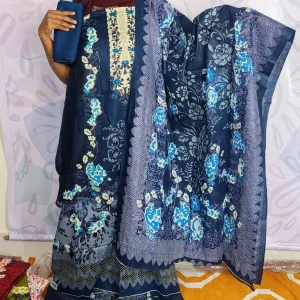 ZamZam Swiss Cotton Premium Digital Printed Unstitched Three-Piece Collection Blue