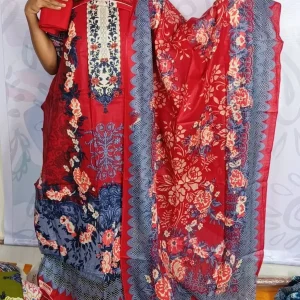 ZamZam Swiss Cotton Premium Digital Printed Unstitched Three-Piece Collection Red