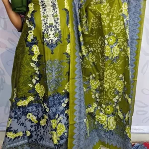 ZamZam Swiss Cotton Premium Digital Printed Unstitched Three-Piece Collection Olive